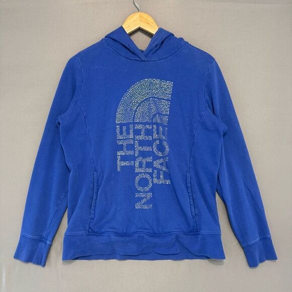 The North Face Women’s Blue Pullover Hoodie Silver Logo Size Large - Picture 1 of 15